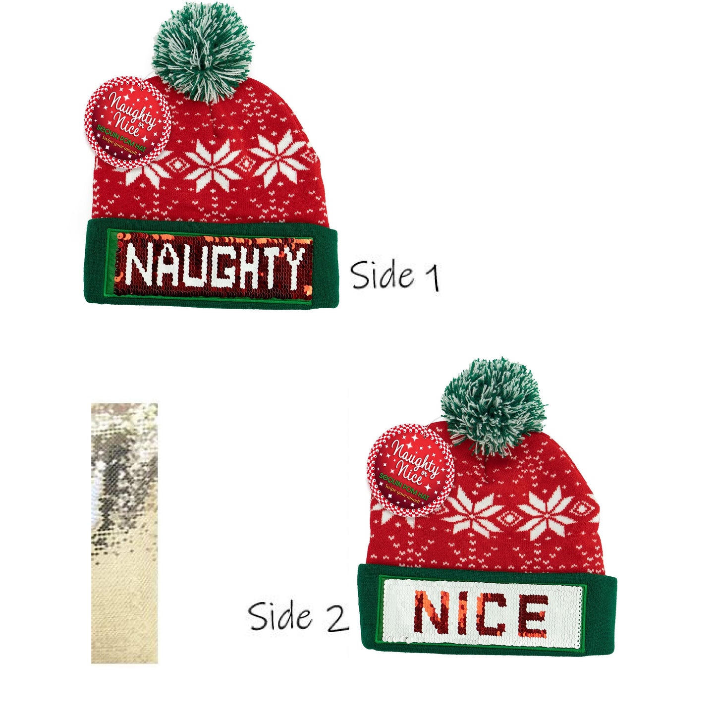 Naughty or Nice Sequin Pom Hat
