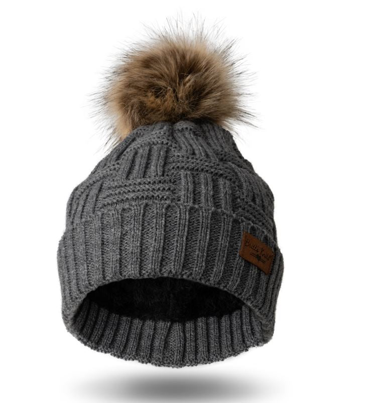 Plush Knit Hat w/Pom