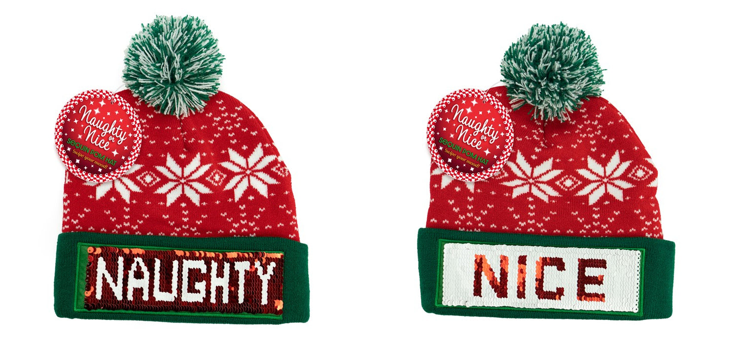 Naughty or Nice Sequin Pom Hat